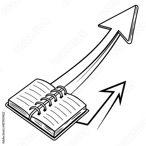 Notebook with rising arrow