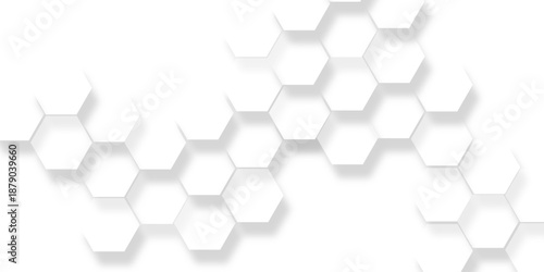 Abstract white hexagon pattern with dimensional, luxury white pattern wallpaper Illustration, geometric pattern background with dynamic shadows and light, geometric shape gradient creates depth.