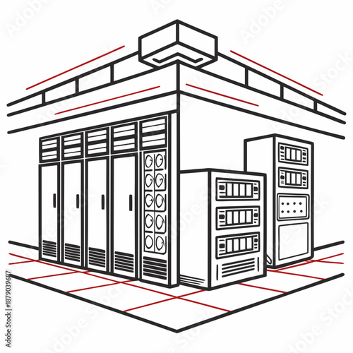 Modern data center with server racks