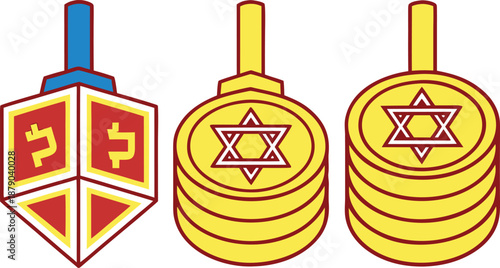 Traditional Dreidel Spinning Toy Illustration. Hanukkah Dreidel Icon for Holiday Designs. Festive Dreidel Graphic for Winter Celebrations. Colorful  Cute Dreidel Design for Greeting Cards and Posters