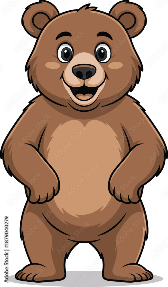 Fototapeta premium Cartoon bear standing with hands on hips on white background