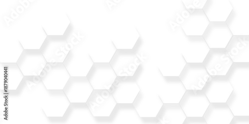 Abstract white hexagon pattern with dimensional, luxury white pattern wallpaper Illustration, geometric pattern background with dynamic shadows and light, geometric shape gradient creates depth.