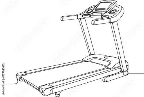 Line art illustration of a modern treadmill for indoor fitness and exercise