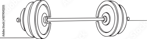 A simple line drawing of a barbell with weight plates on each side