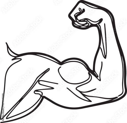 Sketch of a strong muscular arm with a clenched fist black and white