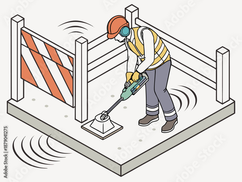 Portable acoustic barriers and sound protectors surround a demolition site, minimizing noise pollution during construction work.