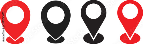 location icon set. tapered bottom shape used in map apps. Map pin place marker.  Position symbol. Point sign collection
