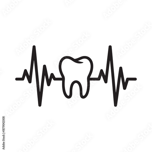 A heart rate line with a tooth silhouette in the center