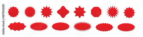 Set of red starburst and sunburst sale badges_best price, quality mark and discount sticker tags vector