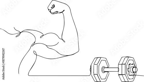 Abstract line art illustration of a flexing arm with a dumbbell