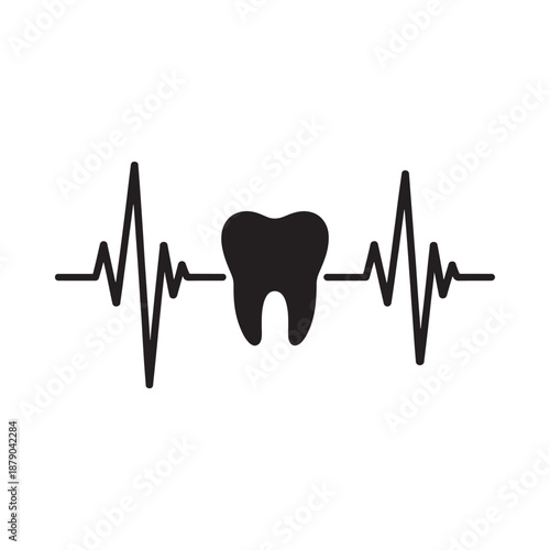 a black tooth icon with an ecg heartbeat line