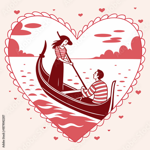Valentine’s Day Romantic Couple in Gondola with Heart Frame