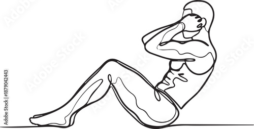 Line art illustration of a man performing a classic abdominal crunch exercise