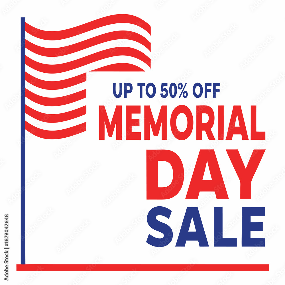 Obraz premium Modern memorial day sale banner with a waving America 