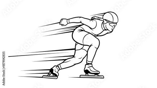 Dynamic Speed Skater Moving Fast on Ice Rink on Isolated White Background