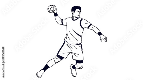 Dynamic Male Handball Player Throwing Ball on Isolated White Background