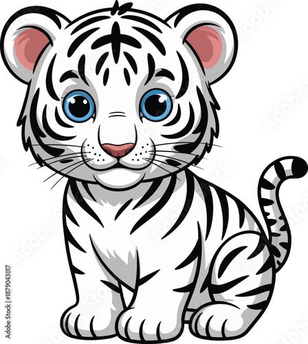 Cute baby tiger sitting on white background