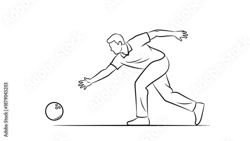 Man Bowling a Ball Down the Lane, Recreational Sports Activity, Isolated White Background.