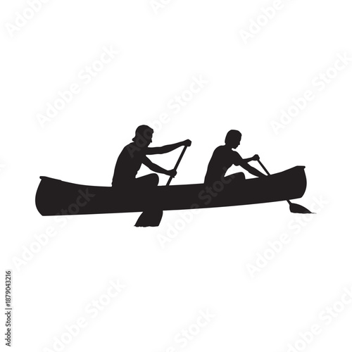 Silhouetted figures paddling a canoe on calm waters outdoor recreation scene