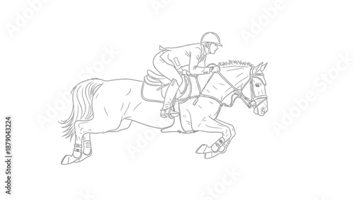 Person on Horseback Jumping Over Obstacle in Equestrian Show Jumping, isolated white background