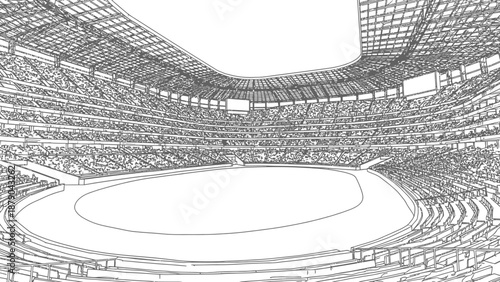 Empty Outdoor Sports Stadium Grandstand, Aerial View, isolated white background