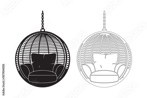 Hanging egg chair swing with cushions furniture illustration
