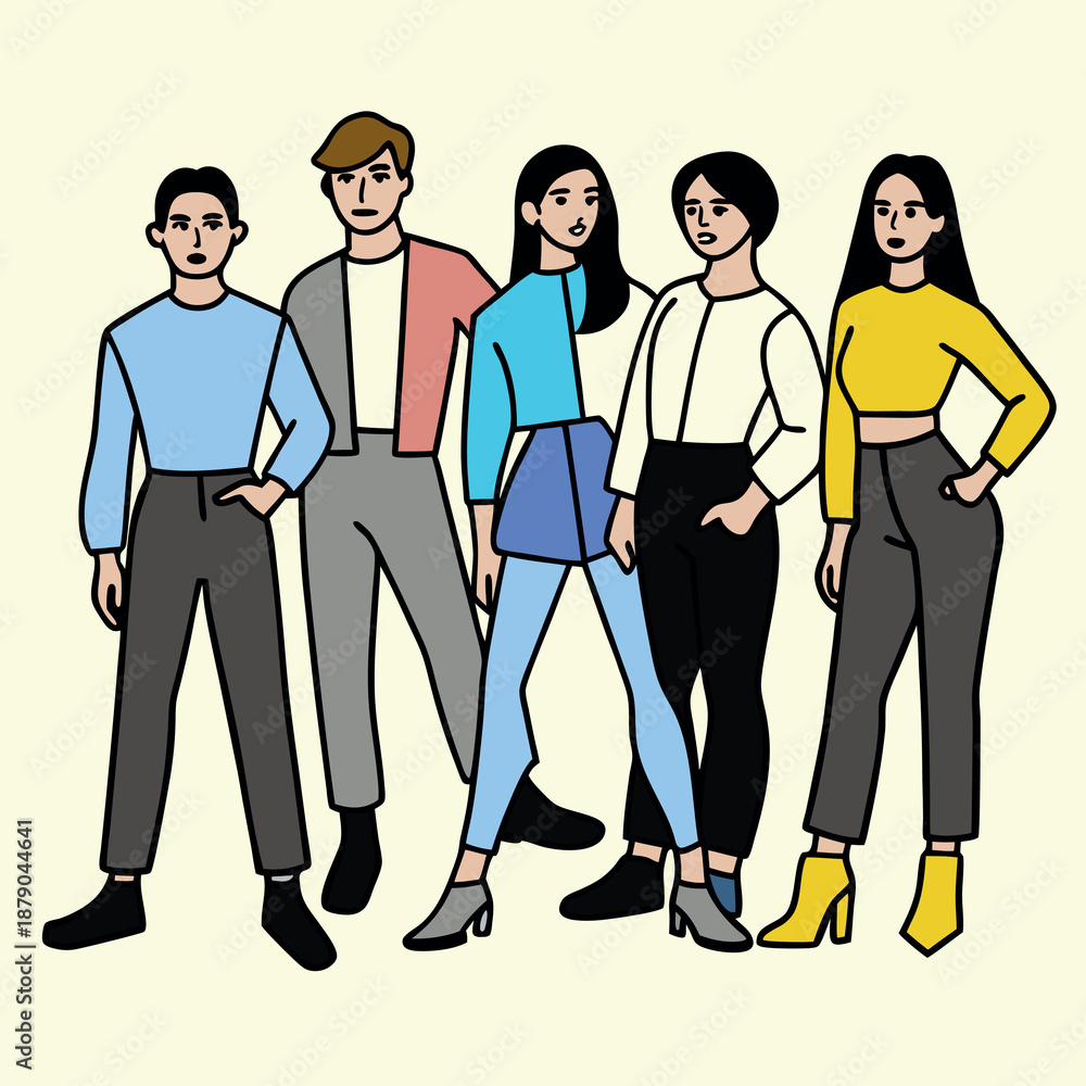 Fototapeta premium Six stylish models in distinct dynamic poses 