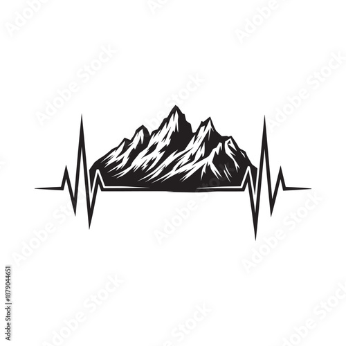 mountain range with ecg heartbeat line illustration