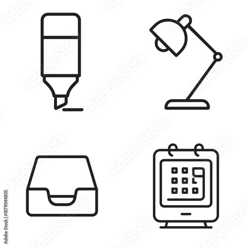 Simple icons representing office supplies and organization tools for productivity