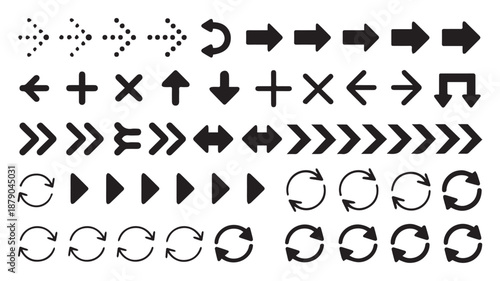 Comprehensive collection of black arrow symbols and icons for user interface and graphic design