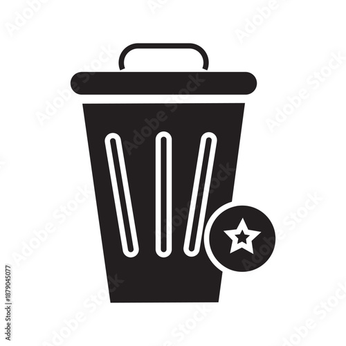 Minimal line icon of a trash bin with star symbol, representing favorite item removal, delete action, content management, and user preference control for web and app interfaces.