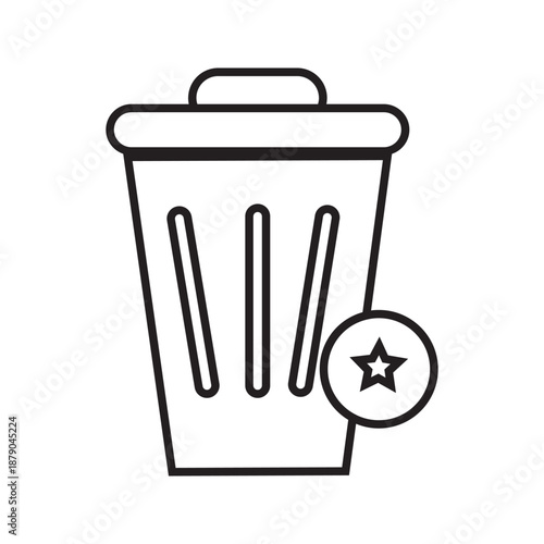 Minimal line icon of a trash bin with star symbol, representing favorite item removal, delete action, content management, and user preference control for web and app interfaces.