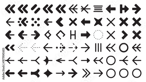 A comprehensive collection of diverse black arrow symbols and minimalist vector icons for modern user interface design and navigation