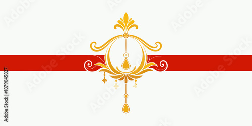 An elegant golden ornamental design with a red stripe, vector