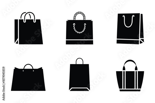 Retail shopping bag silhouettes set for commerce