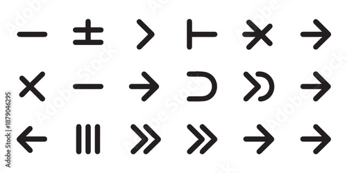 A versatile collection of minimalist vector arrow icons and navigational symbols for modern graphic design, web interfaces, and digital communication elements