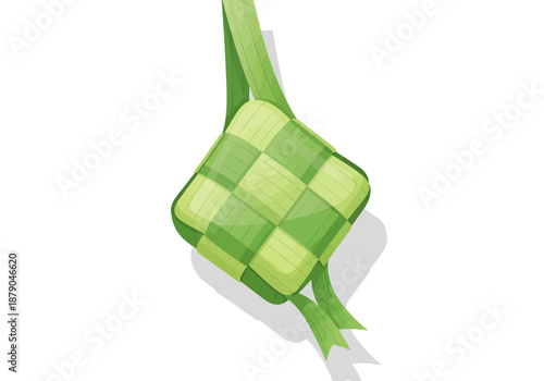 Green Woven Ketupat Illustration for Eid al-Fitr Celebration
