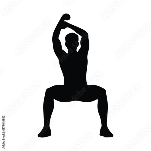Man in deep squat position black silhouette vector illustration