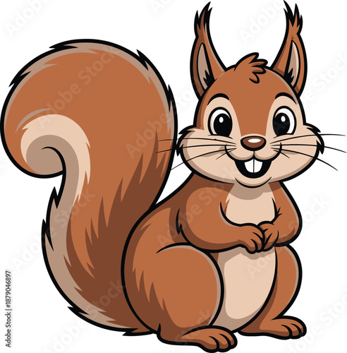 Cartoon squirrel sitting on white background