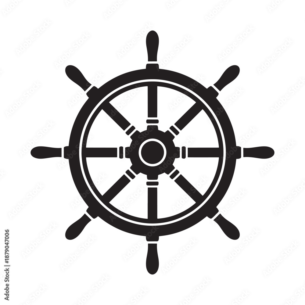 Fototapeta premium A simple black and white illustration of a ship s steering wheel