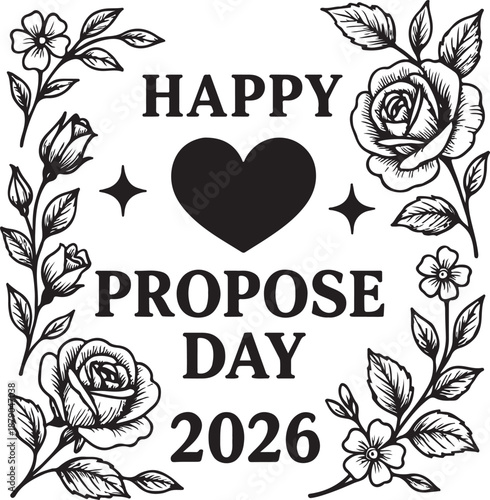 Happy Propose Day 2026 greeting card with floral frame
