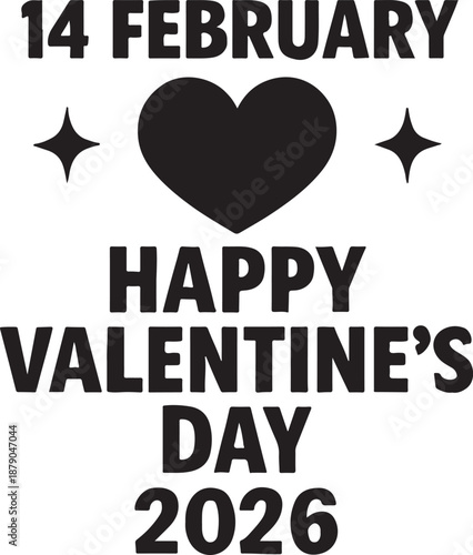 February 14 Happy Valentines Day 2026 heart stars