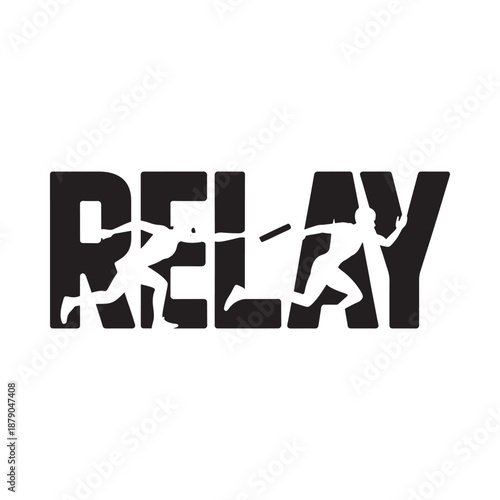 Black and white image featuring the word relay with a broken effect