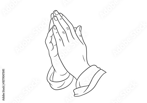 Line Art Illustration of Praying Hands with Sleeves