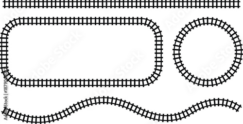 Railway track icon vector metal rail, curved and straight train tracks illustration for transport, subway, route, infrastructure design