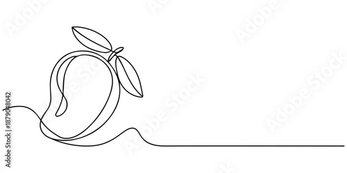 Mango fruit hand drawn single line art.one line  vector illustration  with out background, Continuous one line drawing of mango fruit with leaf. Mango fruit hand drawn single line art  Mango fruit