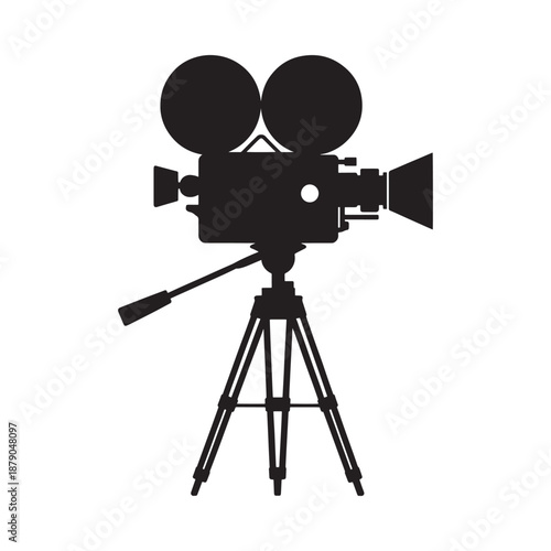 Classic film camera silhouette on tripod a symbol of filmmaking and cinema