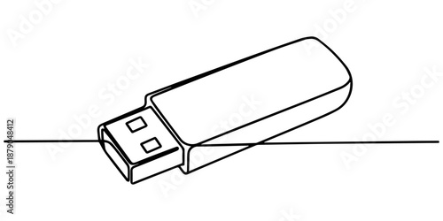 continuous line drawing of usb symbol. abstract line art illustration, Flash drive line continuous drawing vector. Usb flash Continuous one line drawing illustration. abstract line art illustration.