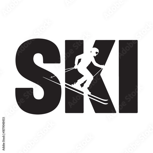 Quadro em tela Silhouetted skier incorporated into the letters of the word ski