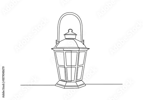 Elegant Line Art of a Classic Lantern with Handle and Base